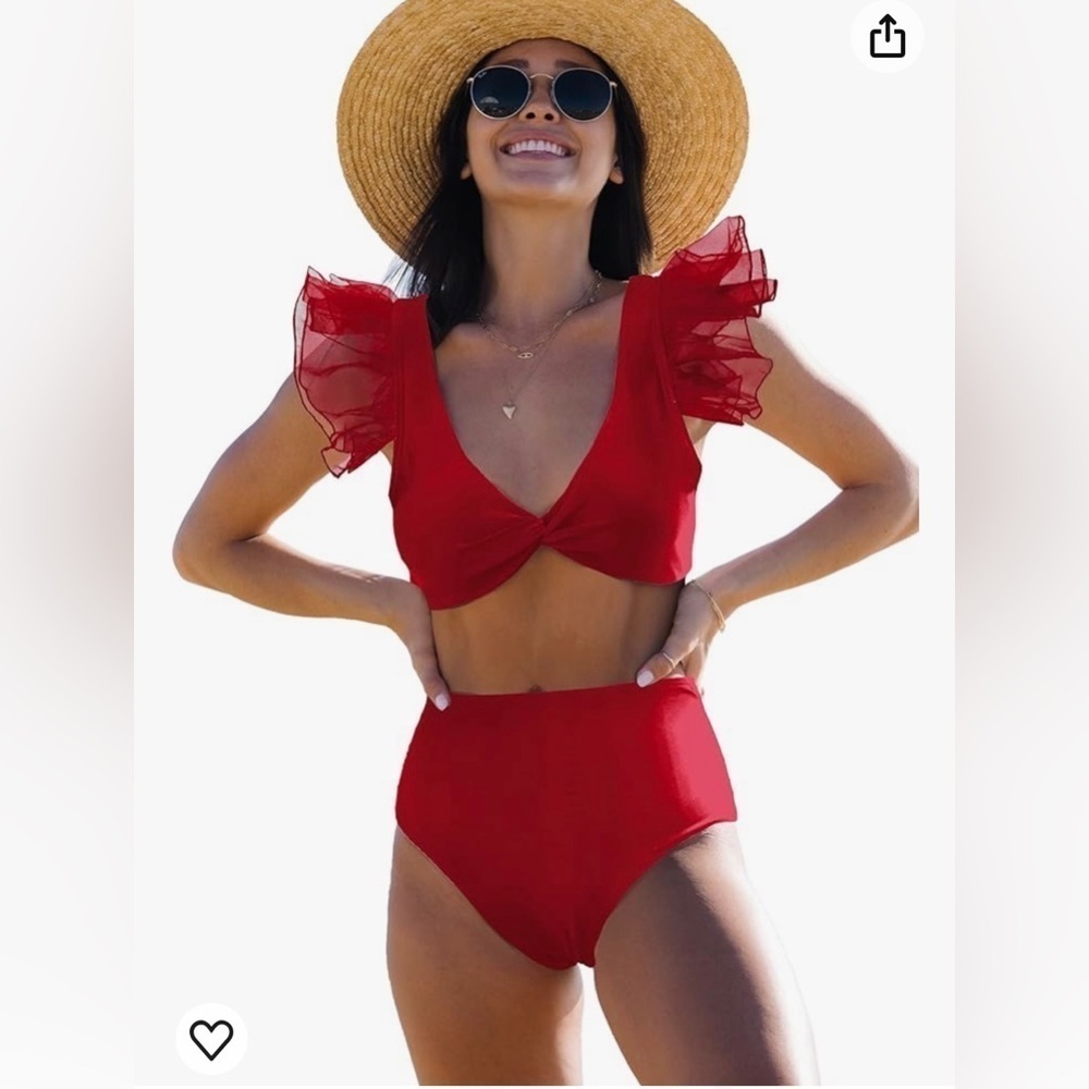 Women High Waisted Swimsuit tulle bow Bikini‎ Twist Front Bathing Suit XL